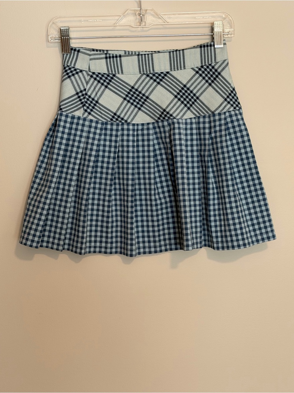 Urban Outfitter Mini School Girl Blue Plaid Gingham Preppt Skirt Size XS